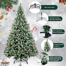 Árvore de Natal, 2.4M Arvore de Nata 1550 Galhos, Decoração de Natal, Árvore de Natal com Pinhas, Cerejas e Neve, com Base de Metal, (2.4M)