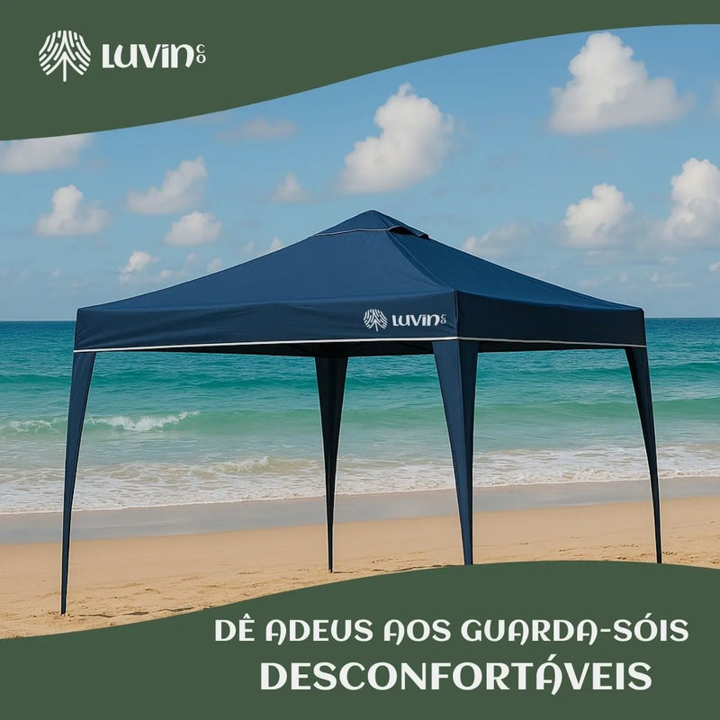 Tenda Gazebo Sanfonada Articulada Luvinco 3x3m Azul Impermeável Resistente Proteção Ao Ar Livre Camping Praia Eventos Montagem Prática Estrutura Resistente Durável